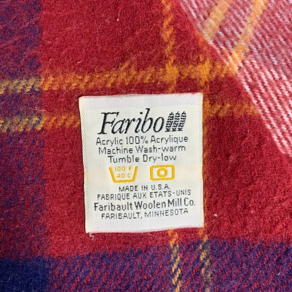 VTG Lot of 2 FARIBO Plaid Tartan Stadium Lap Blanket Throws Acrylic Made In USA